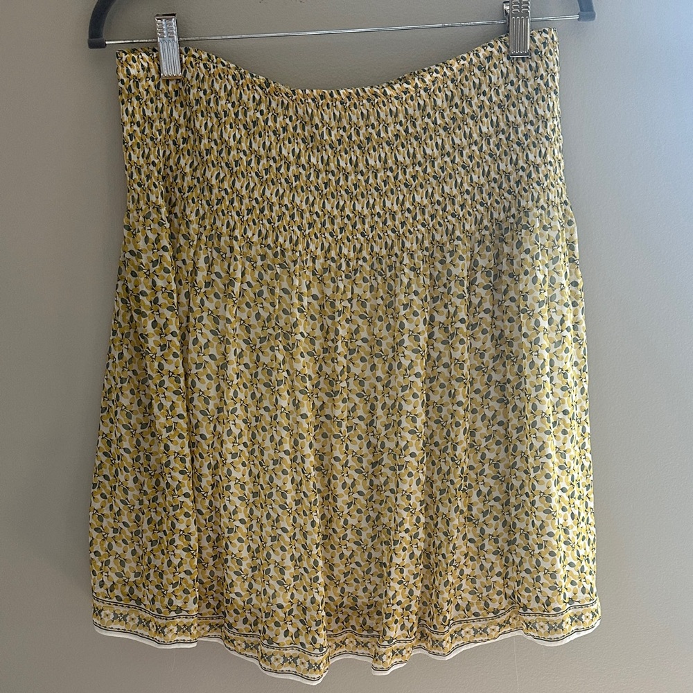 Max Studio Yellow Floral Smocked Mini Skirt with Green Leaf Motif